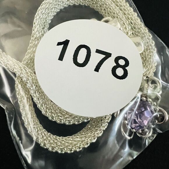 Beautiful Choker Silver Mesh Flower Pendant Purple Stone Fashion Necklace 1078 - Picture 10 of 10